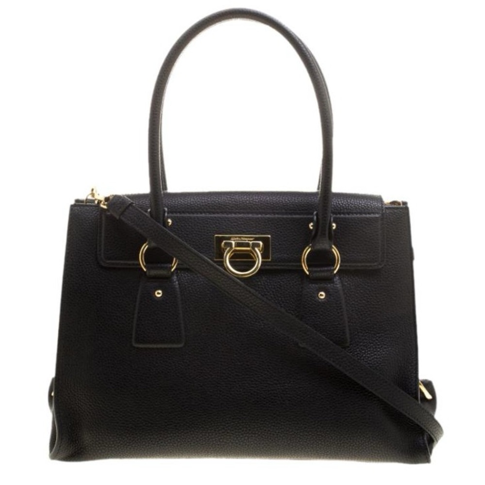 Authentic Ferragamo Black Leather Lotty Satchel